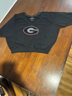 Georgia Black Rhinestone Blinged 3/4 sleeve V-neck Sweatshirt